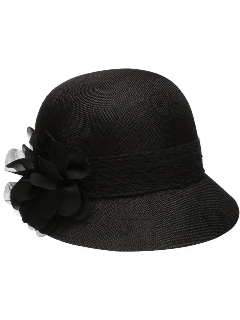 Chic Women's Linen Cloche Hat with Lace Band & Floral Accent - Gatsby Style